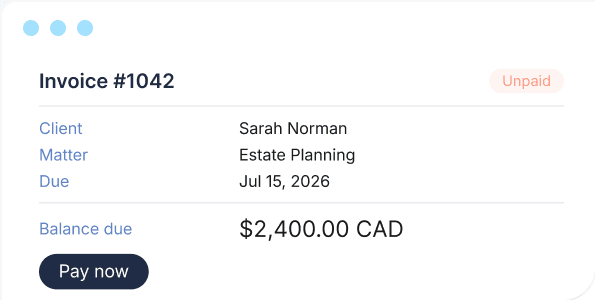 Invoice with a balance due in CAD and a Pay now button